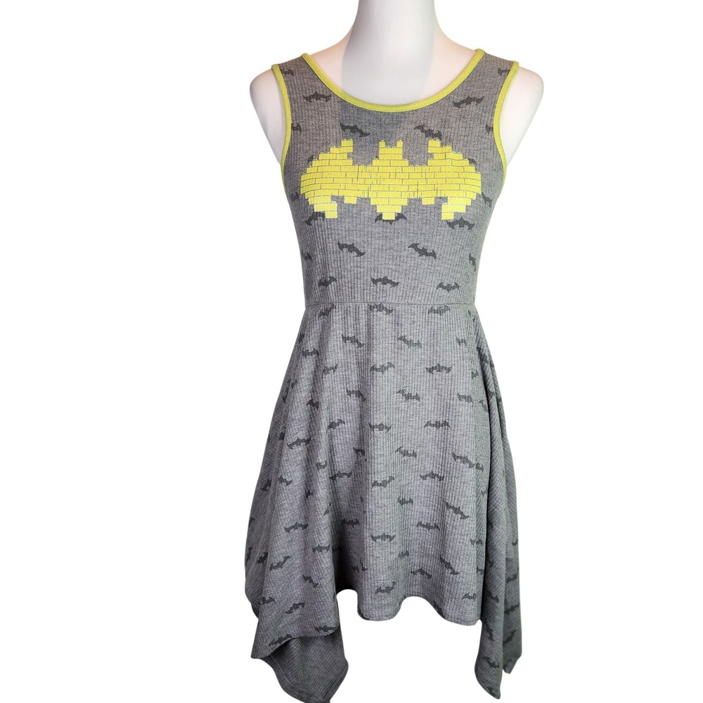 Lego Batman Dress Grey Waffle Knit Handkerchief‎ Hem Girls 10/12